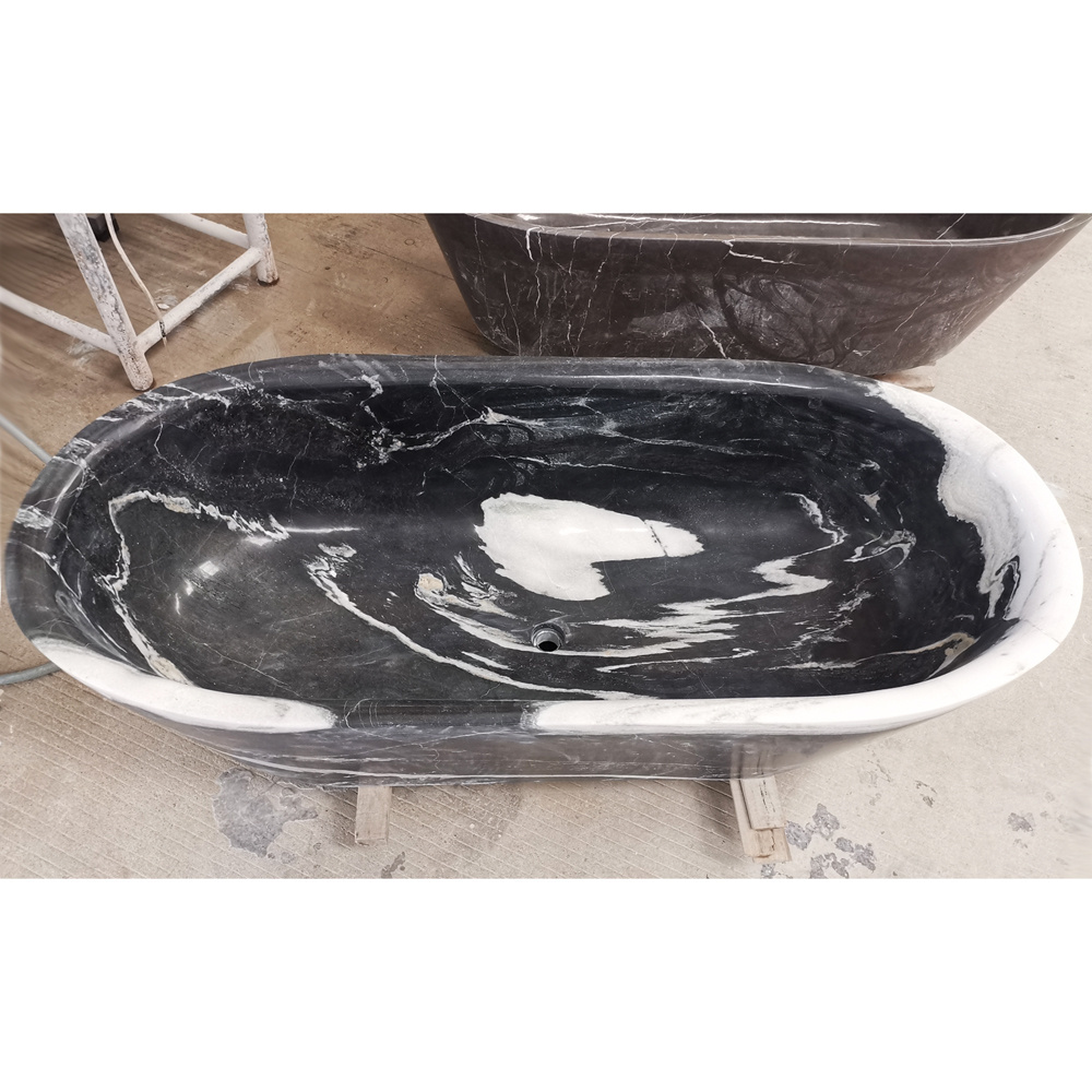 Chinese Marble Panda White Black And White Stone Freestanding Bathtub With Low Price