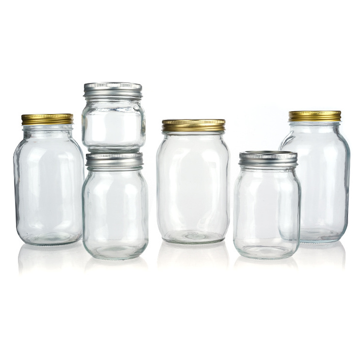 Custom 8 oz 16 oz 32 oz Empty Clear Wide Mouth Canning Food Storage Glass Mason Jar with Lids for Canning