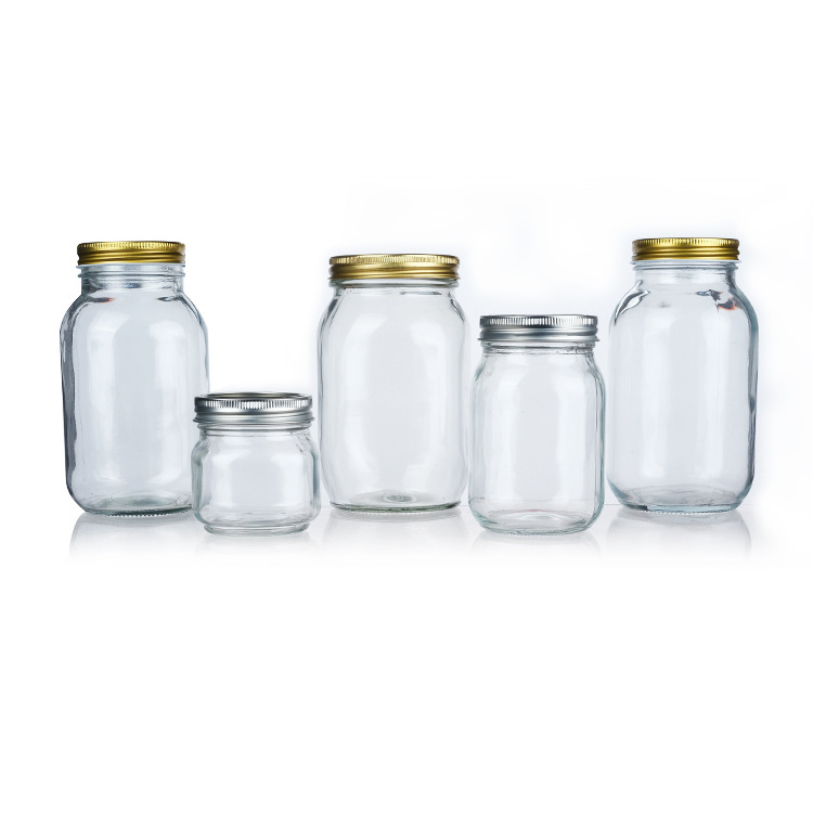 Factory Canning Jar With Lid 150ml 250ml 300ml 750ml 1000ml 1500ml Glass Mason Jars In Bulk With Gold Metal Lid