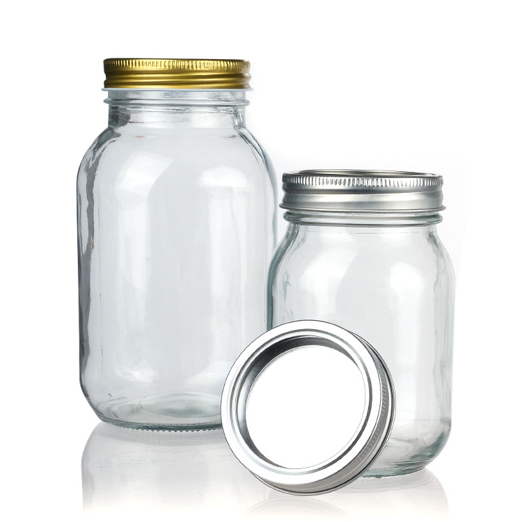 Food Container Wide Mouth16oz 500ml Airtight Sealed Glass Mason Jars Jar With Metal Lid For Canning Food