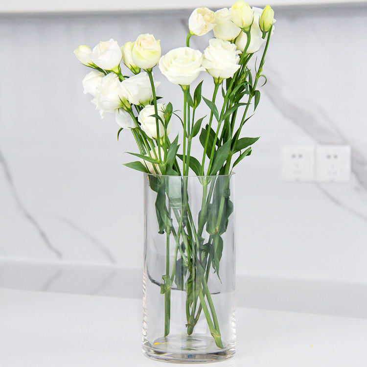 In Stock Simple Cylinder Glass Vase Home Decoration Tall Cylinder Custom Floral Abstract Vase Thickened Clear Glass Vase