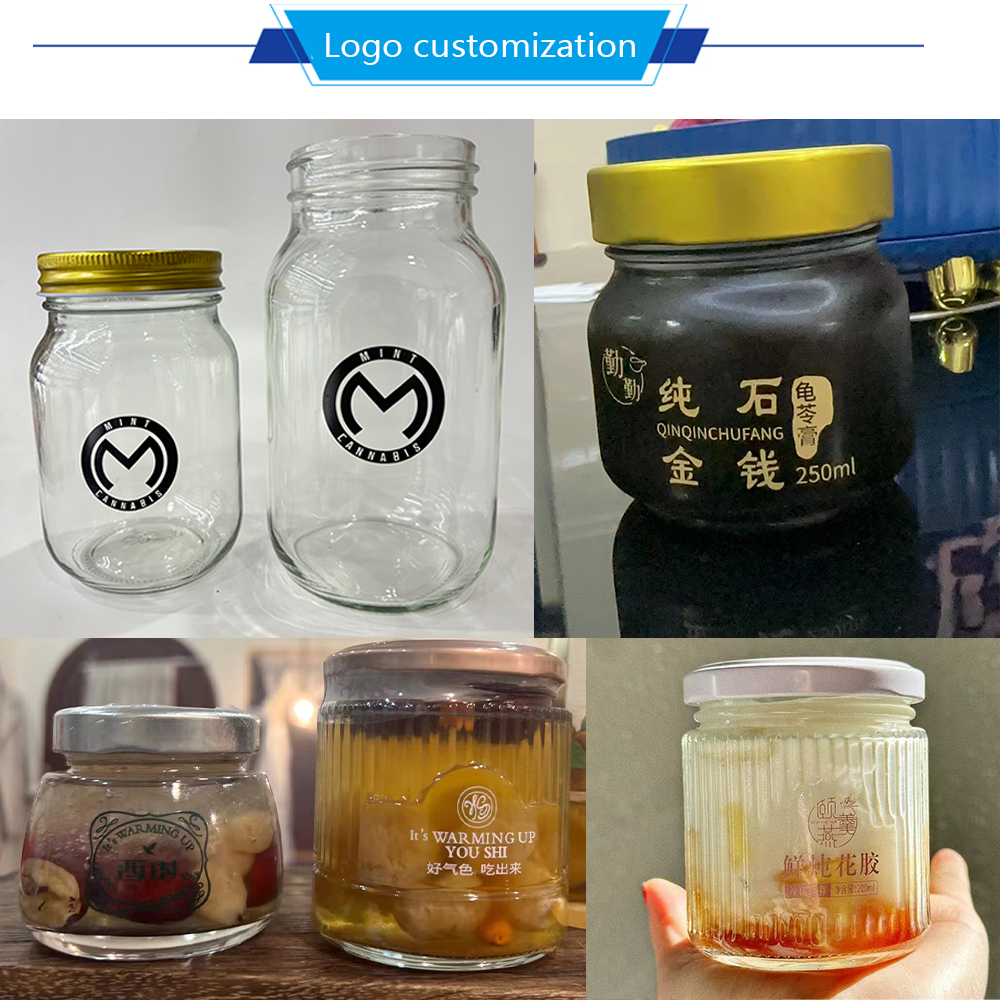 Custom Logo Silkscreen Printing Jam Honey Body Butter Clear Regular Airtight Lids Kitchen Food Glass Bottle Meson Jar