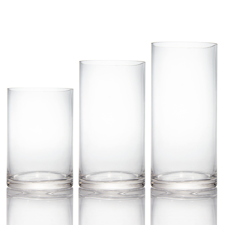 In Stock Simple Cylinder Glass Vase Home Decoration Tall Cylinder Custom Floral Abstract Vase Thickened Clear Glass Vase