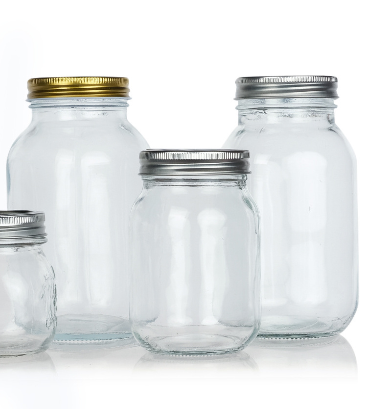 Factory Canning Jar With Lid 150ml 250ml 300ml 750ml 1000ml 1500ml Glass Mason Jars In Bulk With Gold Metal Lid