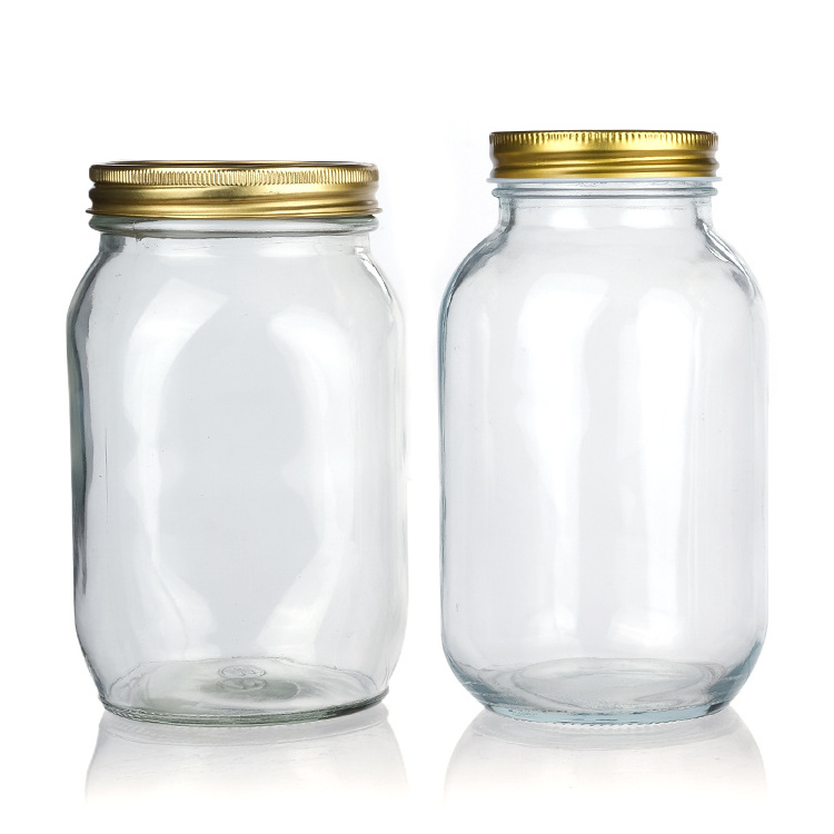 Factory Canning Jar With Lid 150ml 250ml 300ml 750ml 1000ml 1500ml Glass Mason Jars In Bulk With Gold Metal Lid