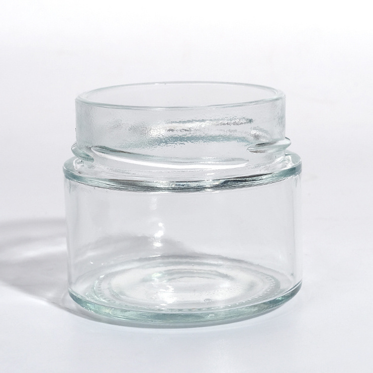 Empty Clear Round 4oz 8oz 12oz 20oz Glass Jar Food Container With Deep Metal Lid For Sauce Honey Jam Pickle