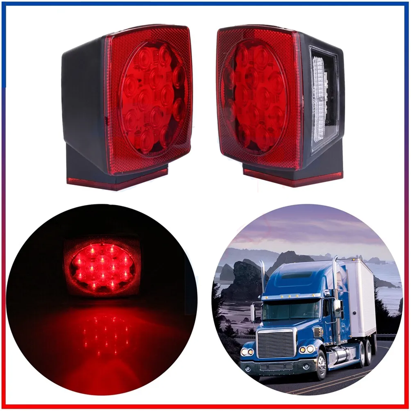 Pair LED Red Square Tail Brake Light For 81-13 Peterbilt Freightliner Kenworth