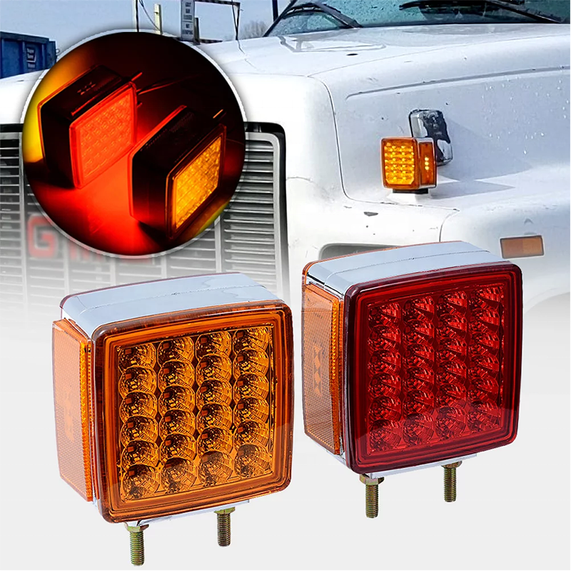 Double Face Stud Mount Pedestal Fender Stop Turn Tail Light for Truck Trailer Peterbilt Freightliner Kenworth Mack Western Star