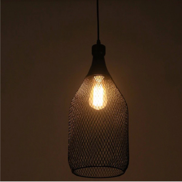 Vintage Industrial Farmhouse Bottle Shape Metal Mesh Hanging Pendant Light For Restaurant Bar Home Decor