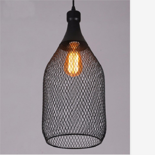 Vintage Industrial Farmhouse Bottle Shape Metal Mesh Hanging Pendant Light For Restaurant Bar Home Decor