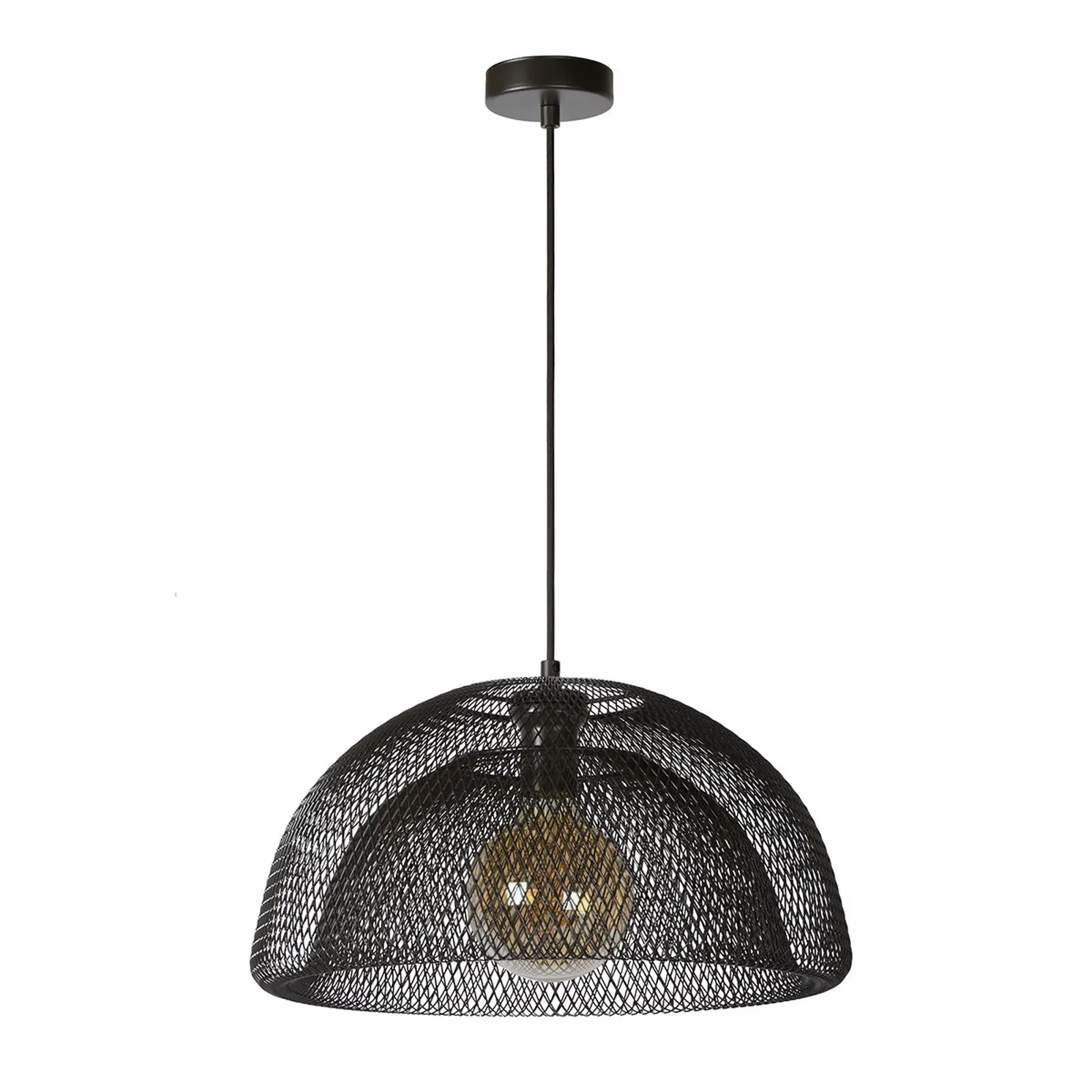 Modern Industrial Black Round Bowl Shape Metal Mesh Ceiling Pendant Light Hanging Lamp For Kitchen Living Room Island