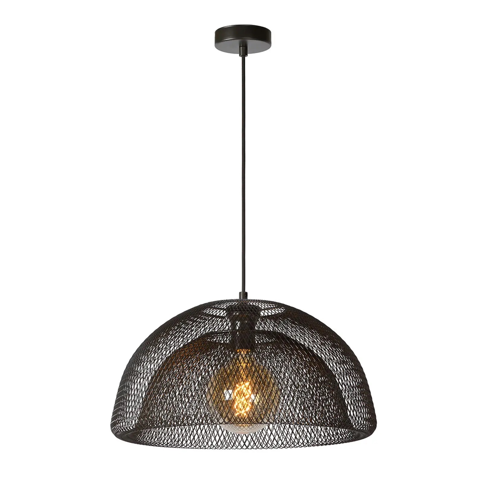 Modern Industrial Black Round Bowl Shape Metal Mesh Ceiling Pendant Light Hanging Lamp For Kitchen Living Room Island