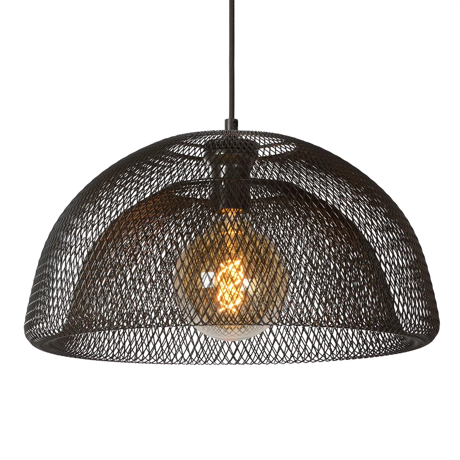 Modern Industrial Black Round Bowl Shape Metal Mesh Ceiling Pendant Light Hanging Lamp For Kitchen Living Room Island