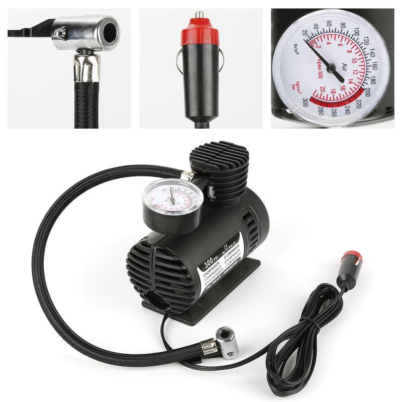 Universal 12V Mini Durable Car Auto Air Compressor Tire Inflator Tool Black ABS 300 PSI Portable Car Accessories Repair Tool