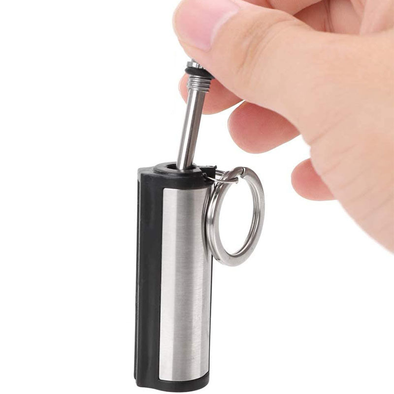 Outdoor Portable Fire Starter Flint Striker,Stainless Steel Camping Keychain Lighter,Survival Permanent Cylindrical Match