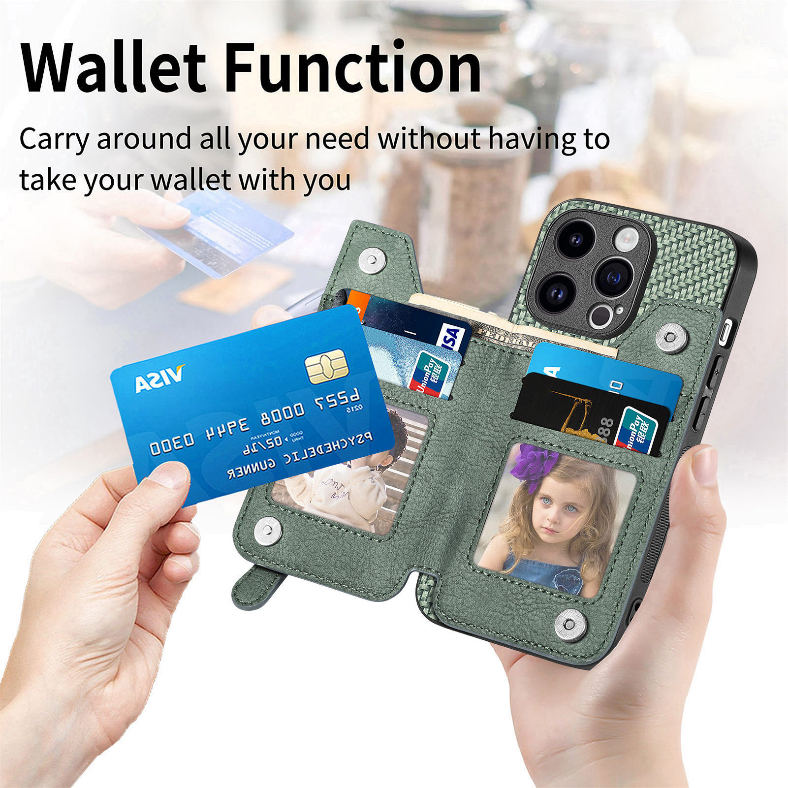 For iPhone 15 Pro Max Wallet Case with Credit Card Holder Zipper, PU Leather Magnetic Clasp Flip Folio Stand Cover For iPhone 15