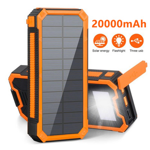 High Capacity Camping Solar Power Bank 20000mah 10000mah Waterproof Solar Power Bank Battery Charger Led flashlight