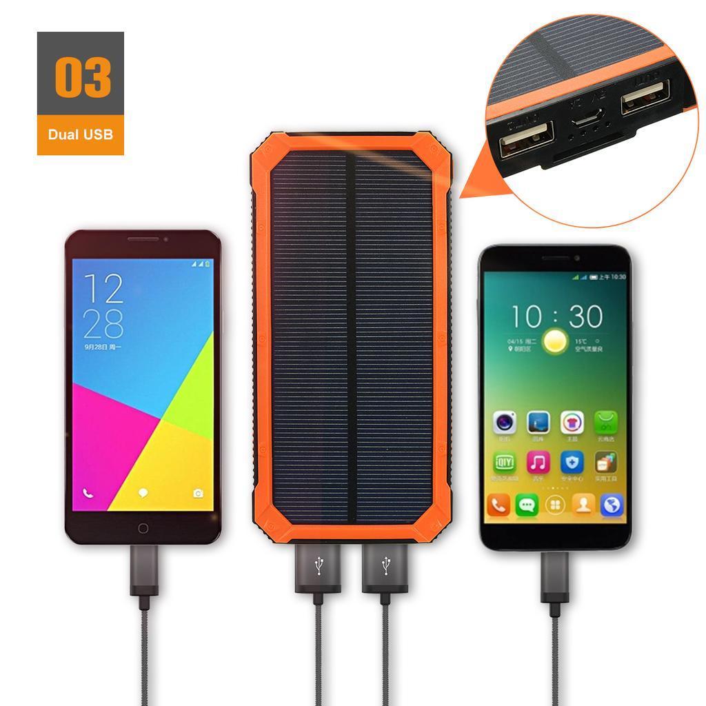 High Capacity Camping Solar Power Bank 20000mah 10000mah Waterproof Solar Power Bank Battery Charger Led flashlight