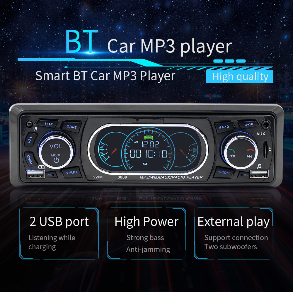 DC12V high power single 1 din car radio mp3 with BT AUX dual USB TF card FM radio car stereo player car audio