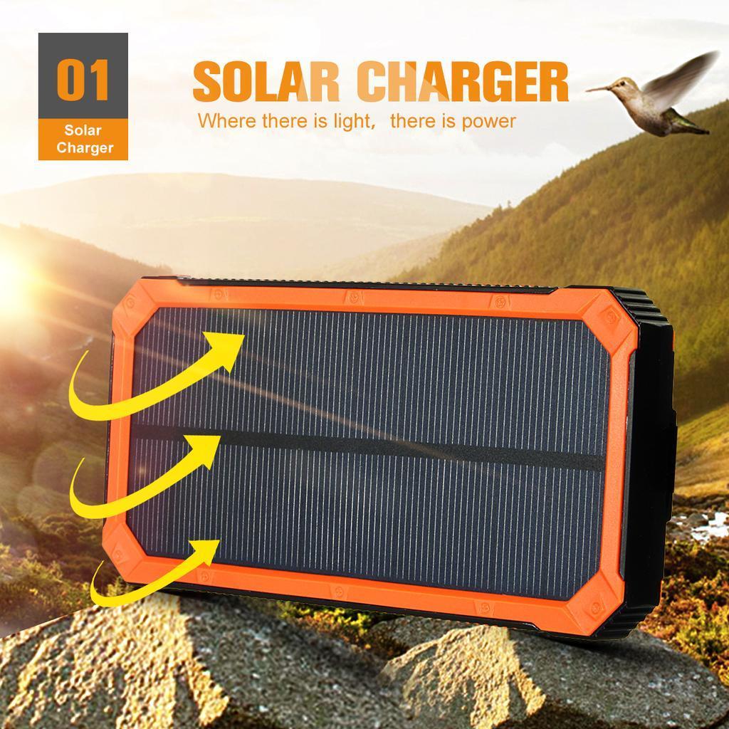 High Capacity Camping Solar Power Bank 20000mah 10000mah Waterproof Solar Power Bank Battery Charger Led flashlight