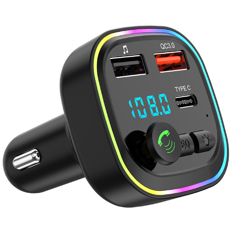 Qc3.0 Fast Charging Wireless Handsfree Car Kit Stereo Bass Fm Modulator Transmitter Car FM Transmitter Type C Car Mp3 Player