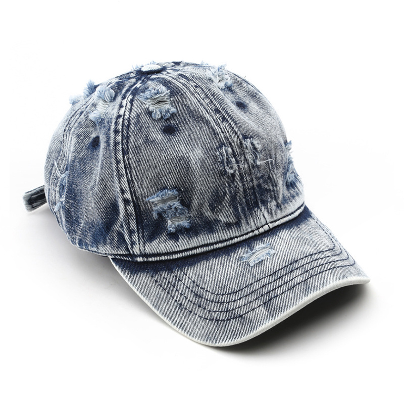 Hats With Custom Logo Ripped Jeans Vintage Baseball Cap Blue Denim Washed Distressed Dad Hat