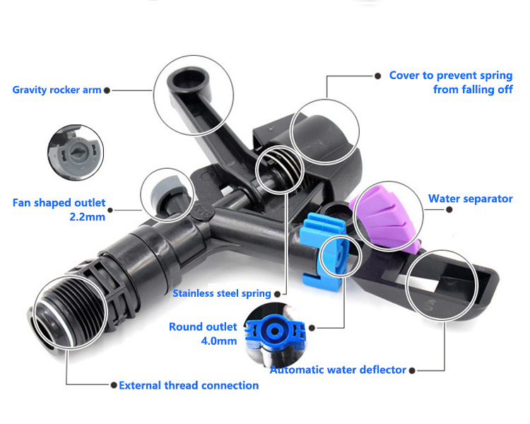 Superior Product YS Plastic Sprinkler Rotary Nozzle, 360 Degree Automatic Rotating Rocker Nozzle