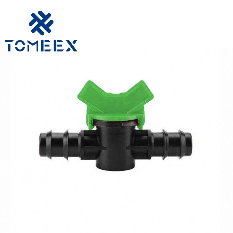 Hot Sale Drip Irrigation Parts Barbed Ball Valve 16mm Quality Plastic 1/2 inch Drip Irrigation Tubing Valve  Plastic Garden Tube