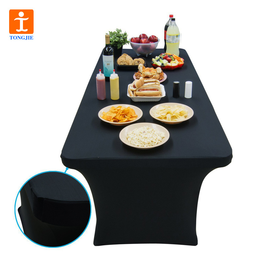 With your logo Black Spandex 8 ft TABLE CLOTHS/ Fitted Tablecloth Cover, Rectangular 8 Foot 96x30x30 Inches Table Cover