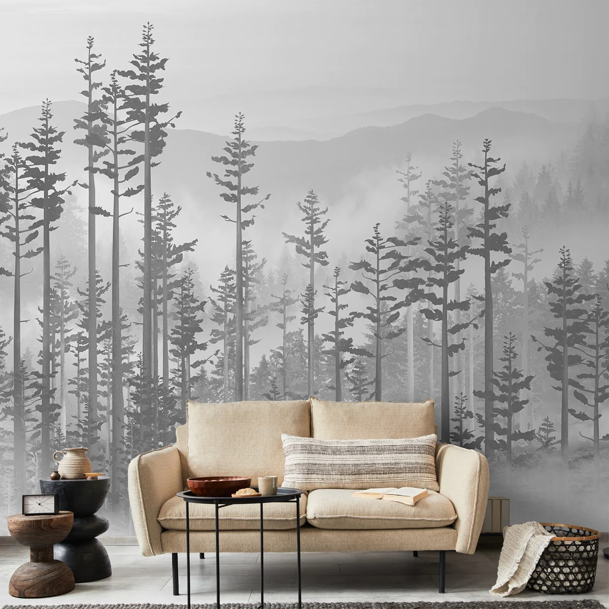 Foggy Forest Woodland Wallpaper Green Nature Landscapes Wall Murals Wallpaper for Bedroom Living Room