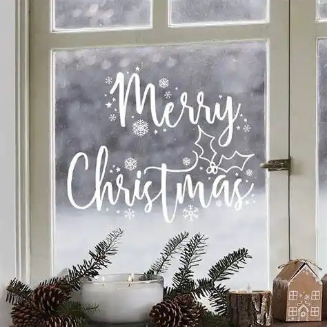 Custom Happy Christmas Die Cut Customized Merry Christmas Window Sticker For Car Window