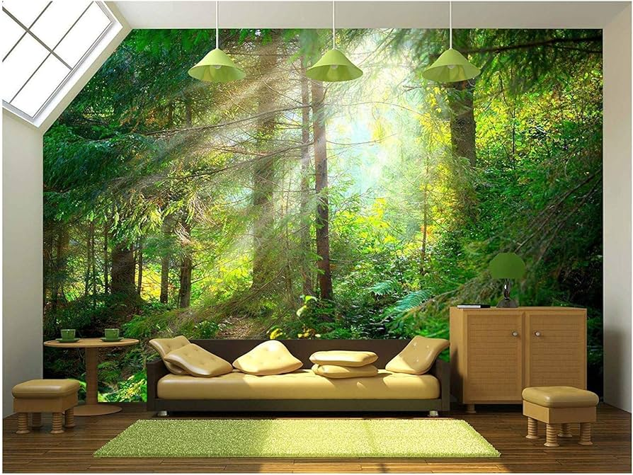 Green Cartoon Pine Forest Nursery Fabric Wallpaper Kids Bedroom Living Room Woodland Plant Large Wall Mural wallpaper