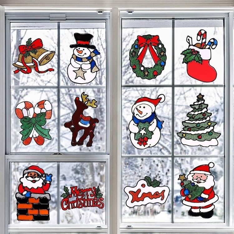 Colorful Window Decal Set Double Sided Printed Waterproof Christmas Window Static Cling Stickers