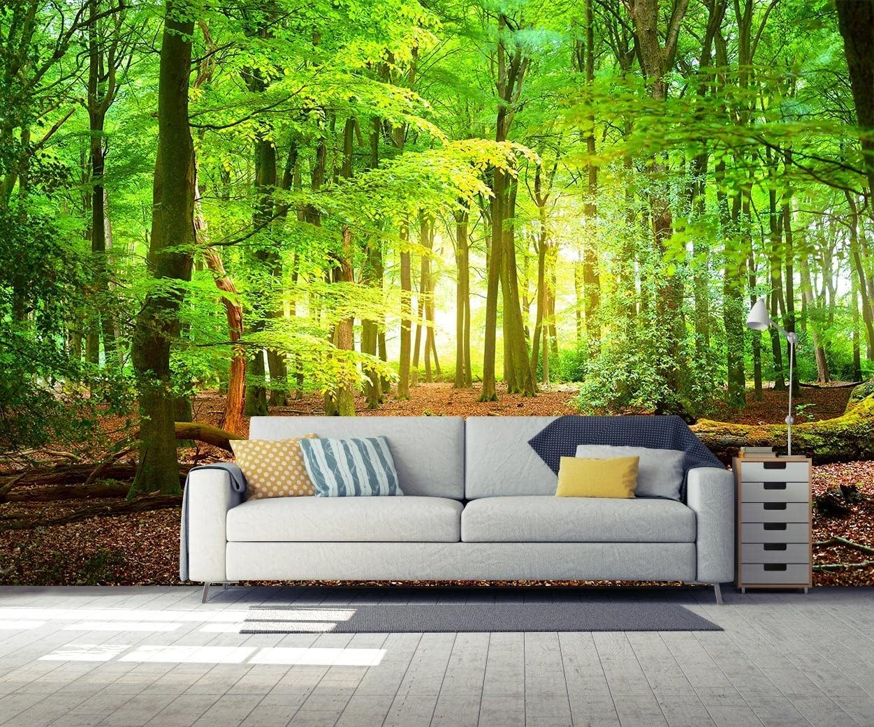 Foggy Forest Woodland Wallpaper Green Nature Landscapes Wall Murals Wallpaper for Bedroom Living Room