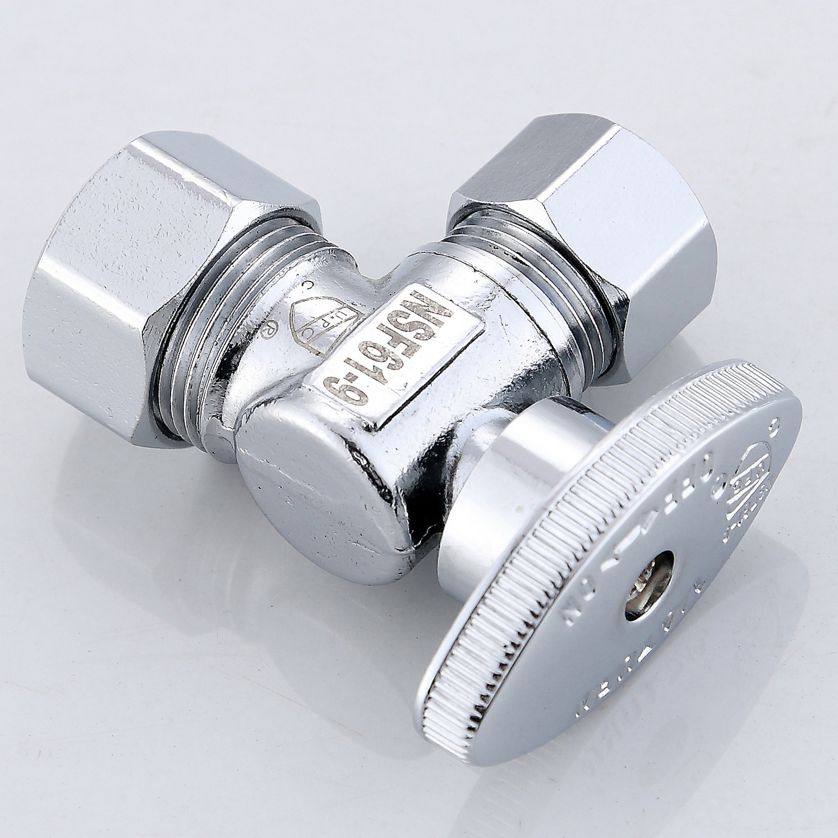 Angle Stop Shut off Valve 1/4 Turn 5/8 OD (1/2 Nominal) Inlet X 3/8 OD Outlet Chrome Plated Brass UPC NSF AB1953 Approved