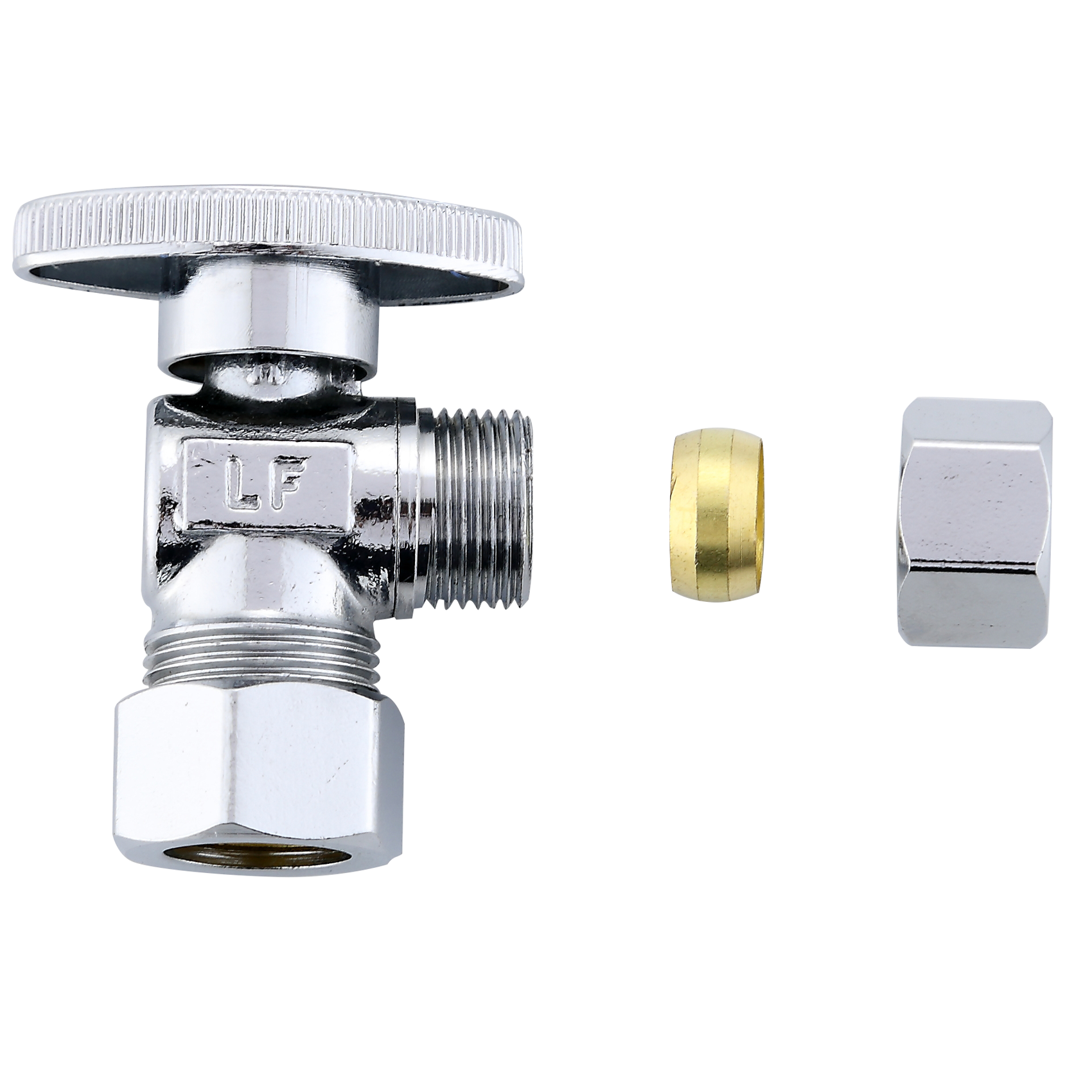 Angle Stop Shut off Valve 1/4 Turn 5/8 OD (1/2 Nominal) Inlet X 3/8 OD Outlet Chrome Plated Brass UPC NSF AB1953 Approved