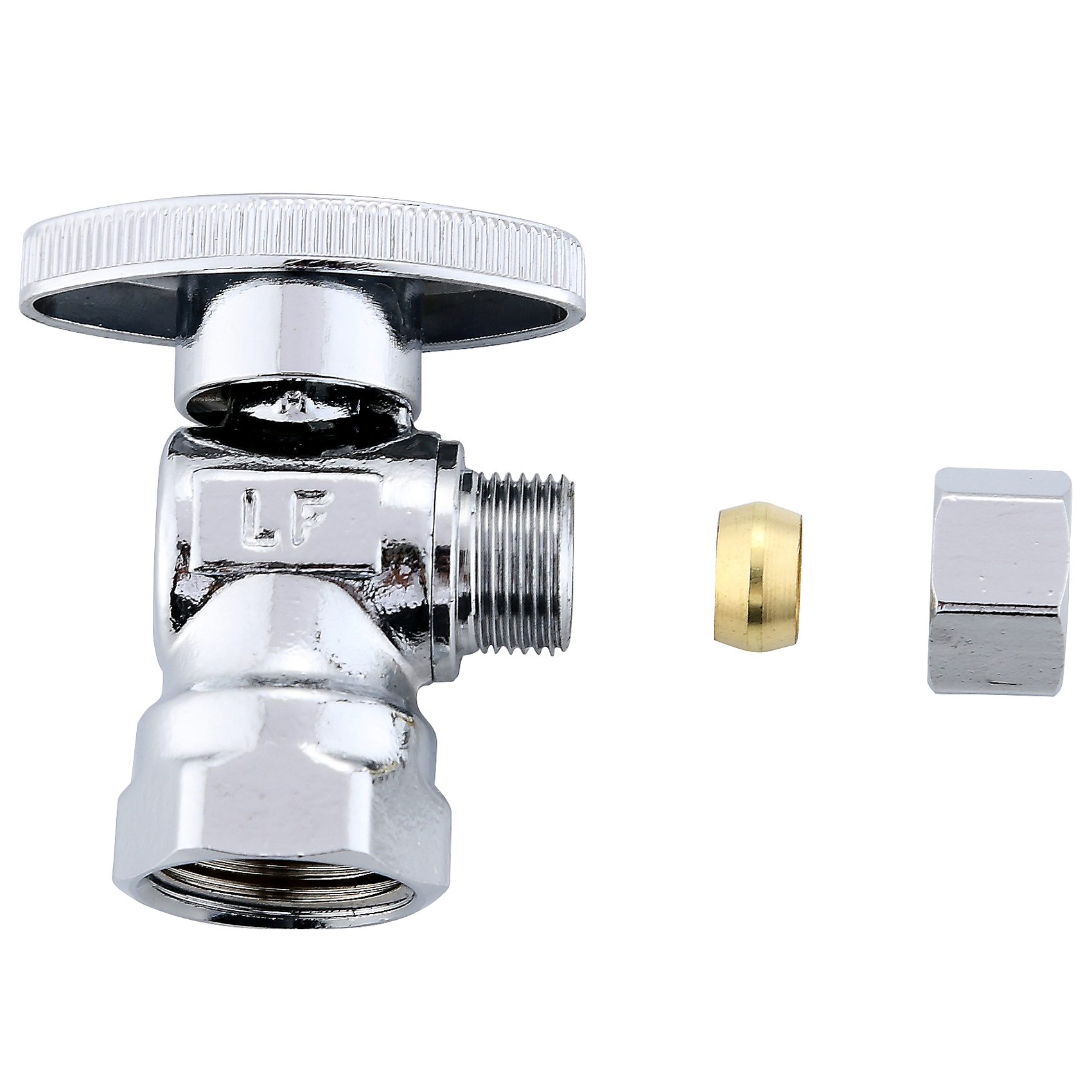 Angle Stop Shut off Valve 1/4 Turn 1/2 inch FIP Inlet X 3/8 inch OD Outlet No Lead Brass Chromed CUPC NSF AB1953 Approved