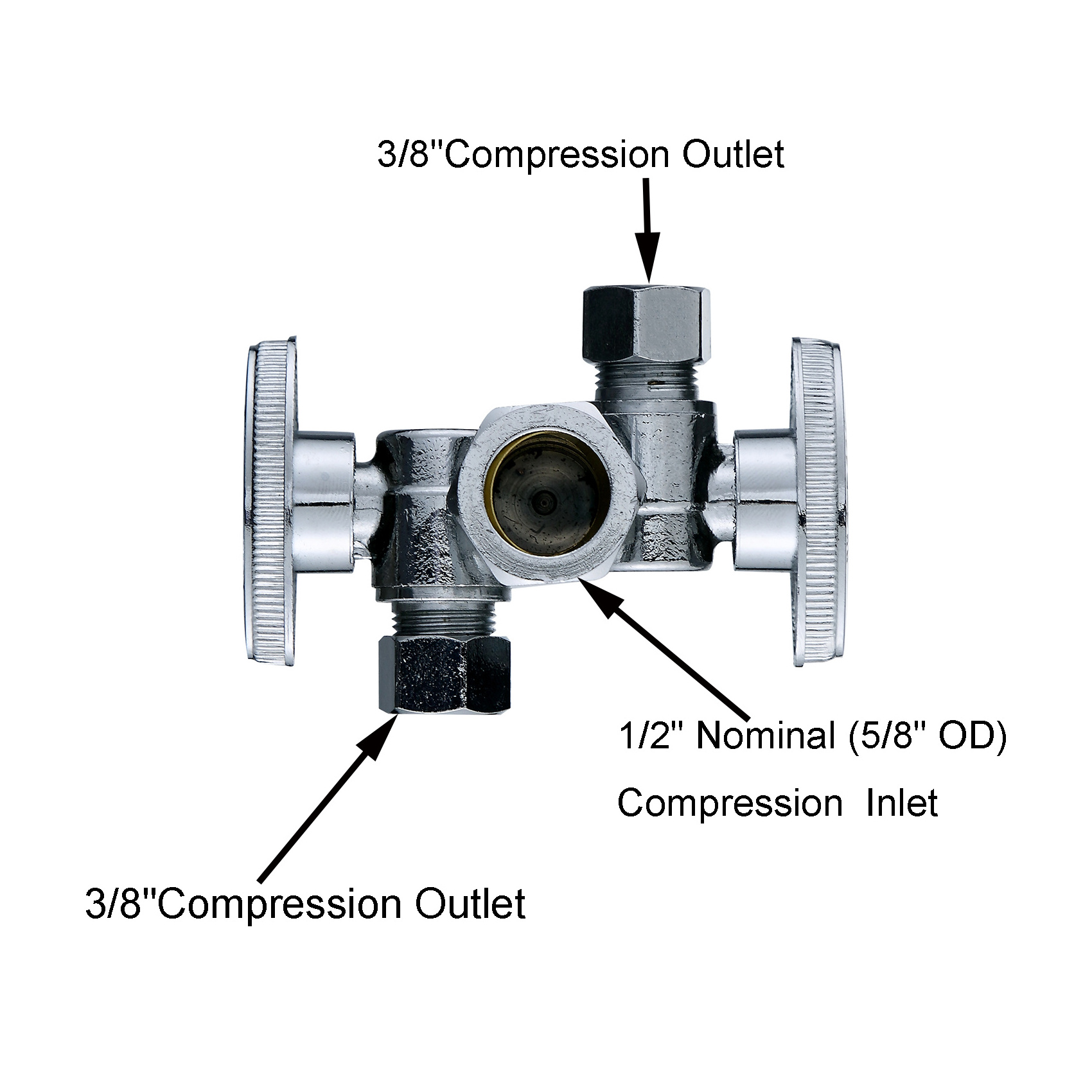 Dual Outlet 3 way Angle Stop Valve 1/2