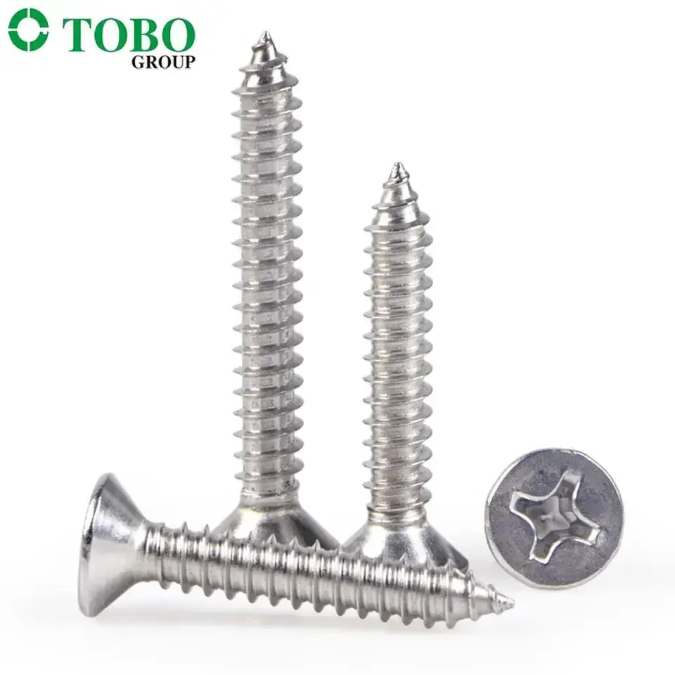 TOBO Stainless Steel Pan Head Cross Recess Machine Screws with Serration Self Drilling Screws