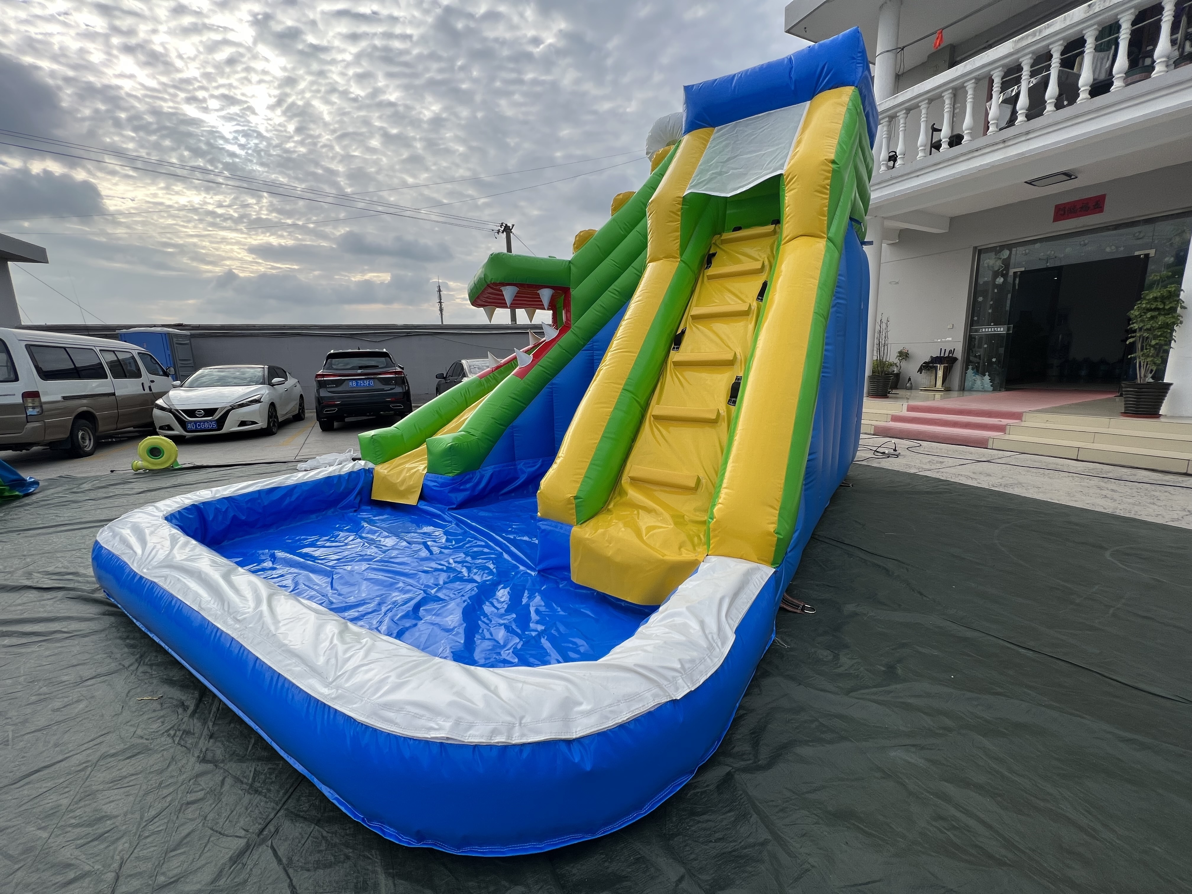 Double dolphins inflatable floating water slide, Large slide with water pool