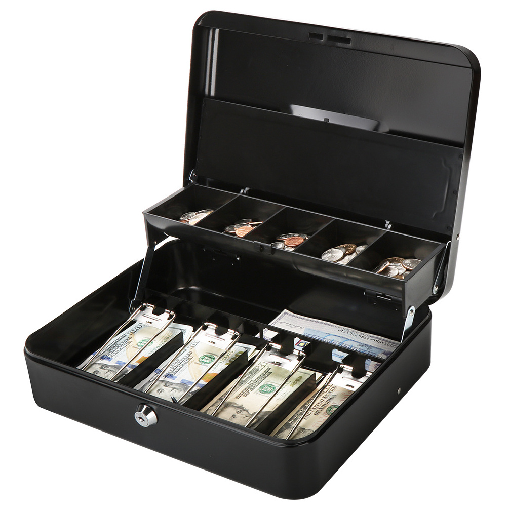 Money tray steel key lock coin tray cover black Cash Box