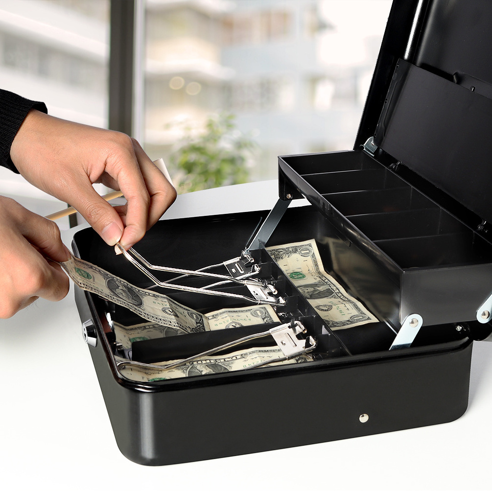 Money tray steel key lock coin tray cover black Cash Box