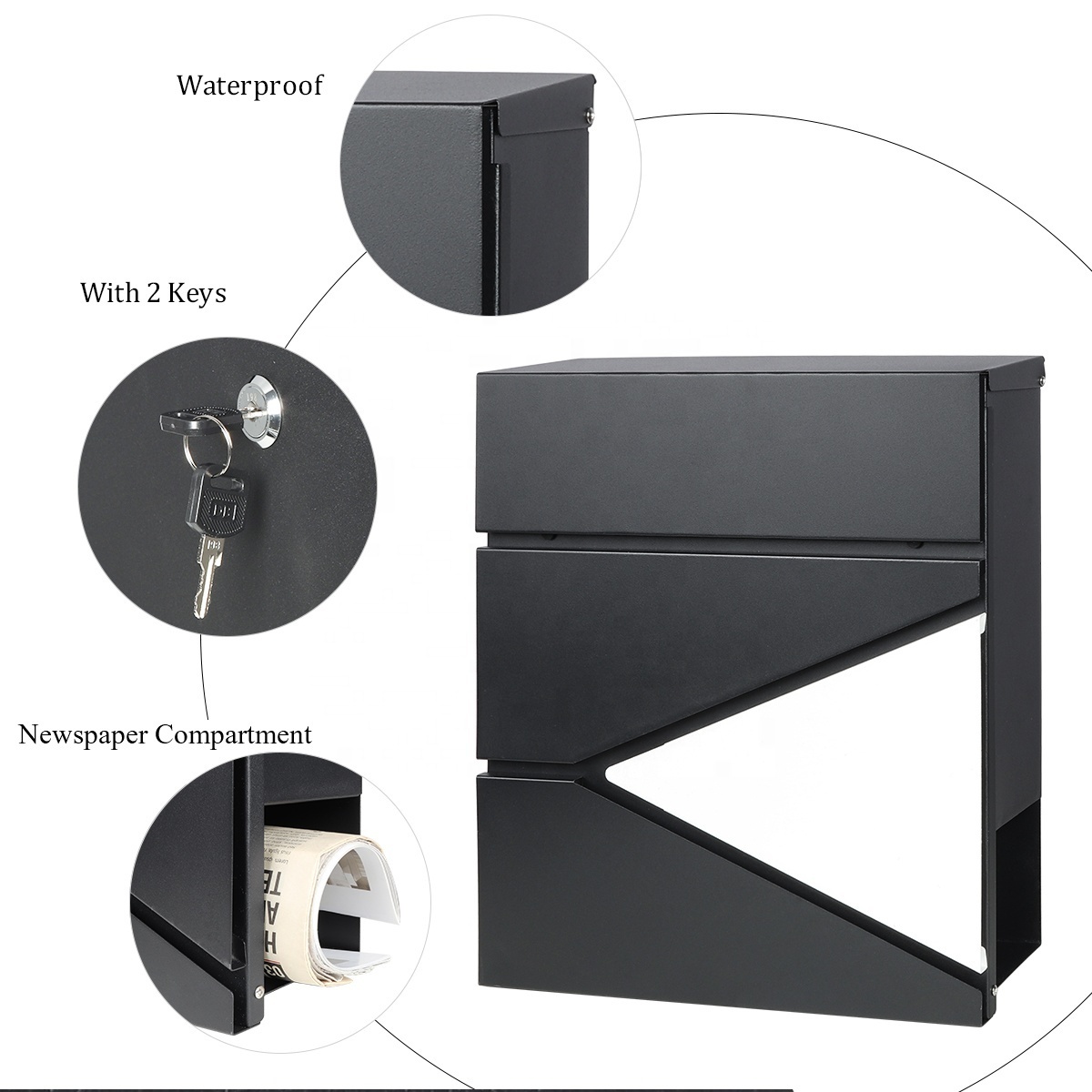 manufacturer wholesale black stainless steel metal outdoor home modern hanging mail box wall mount mailbox with key