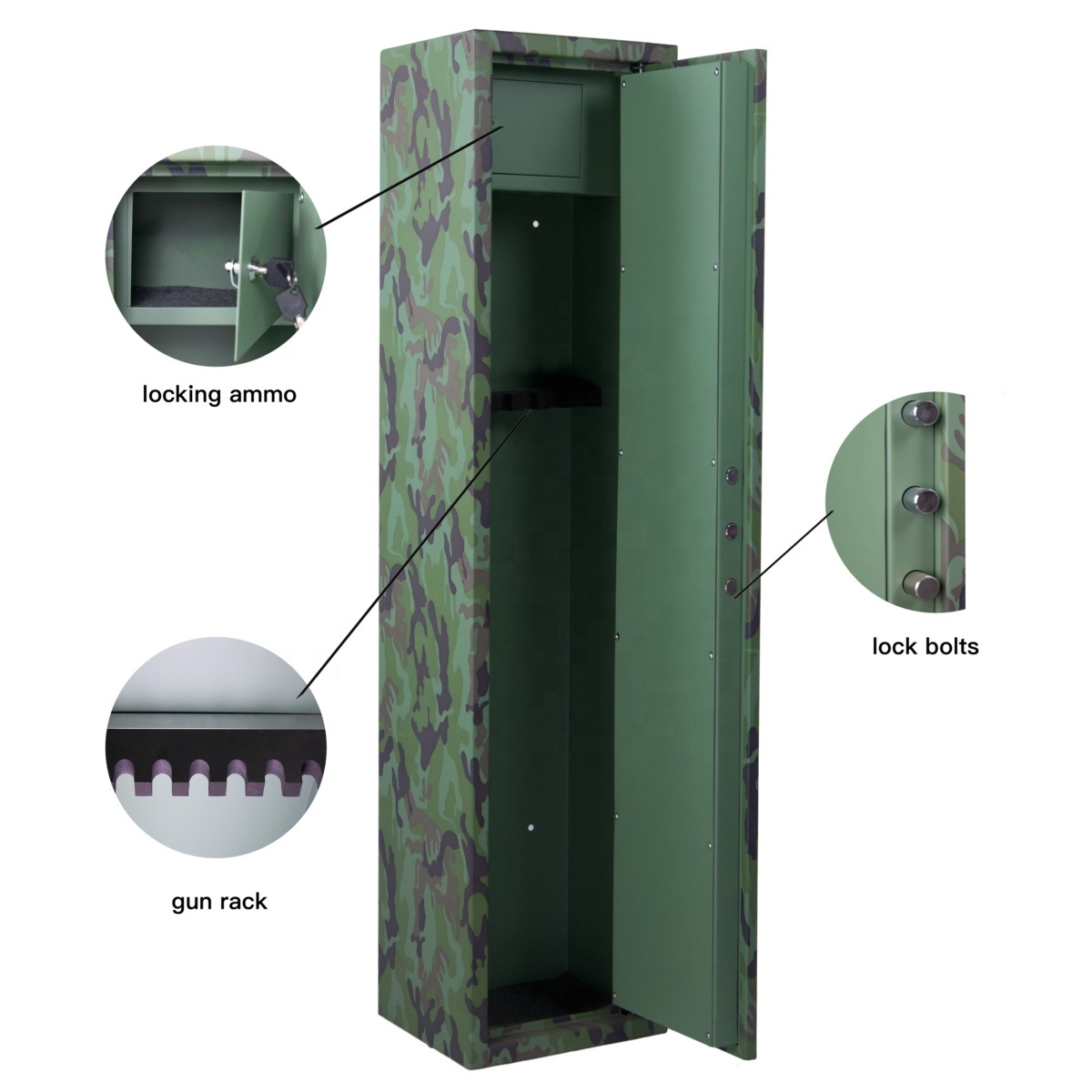 High security metal gun cabinet camouflage surface gun safe with lockable ammo box