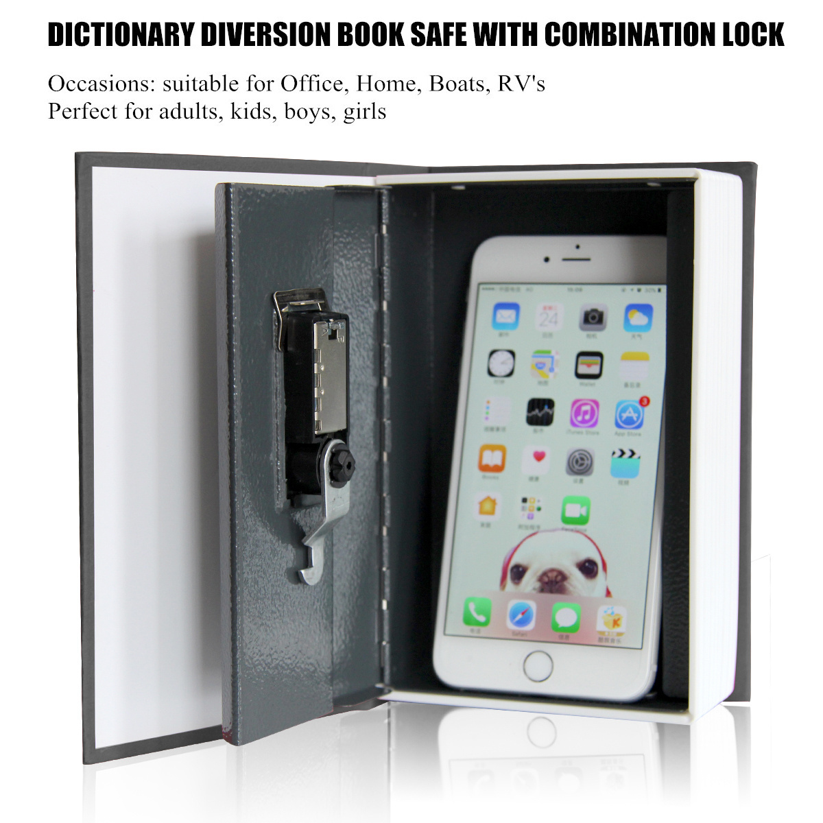 manufacturer wholesale custom metal security storage mini dictionary safety locker secret book safe box with combination lock