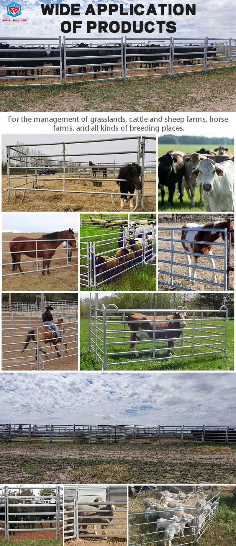 Livestock Steel Tubing Corral Panels Used 3/4 rails Galvanized Cattle Horse Fence Panel