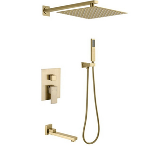 Copper square concealed wall mounted shower set with three function embedded shower faucet