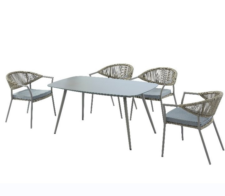 Outdoor 5pc Patio Outdoor Furniture Rattan Table And Chair Ottoman Garden Set For Balcony Porch Patio