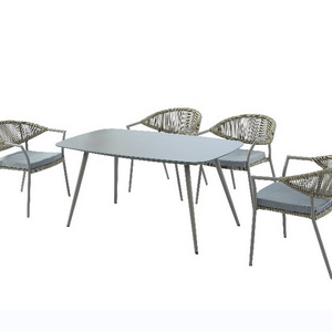 Outdoor 5pc Patio Outdoor Furniture Rattan Table And Chair Ottoman Garden Set For Balcony Porch Patio