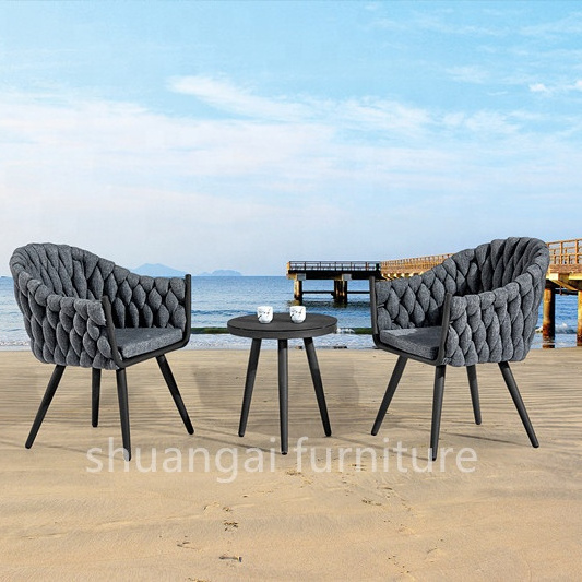 Dark Grey Luxury Rattan Patio Outdoor Furniture Garden Sets 7 Seat Lounge Sofa Set With Square Fire Pit Low Dining Table